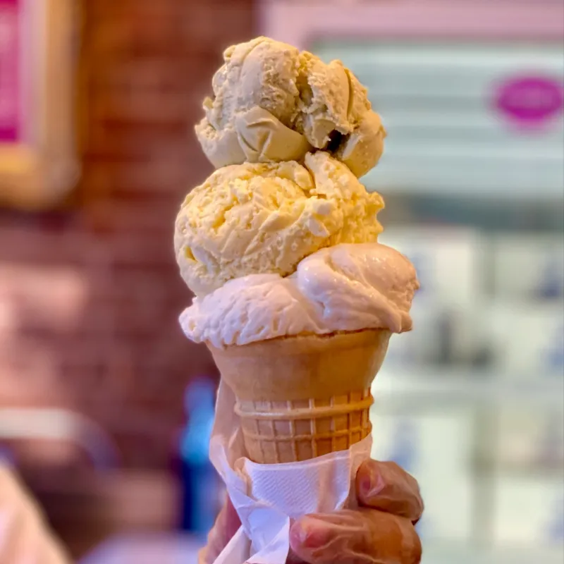 Triple scoop ice cream cone